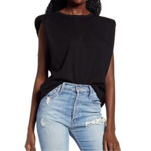 Endless Rose Padded Shoulder Boxy Relaxed Fit T-Shirt Top in Black